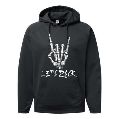 Lets Rock On Band Rock And Roll Skeleton Hand Graphic Performance Fleece Hoodie