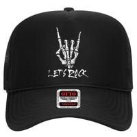 Lets Rock On Band Rock And Roll Skeleton Hand Graphic High Crown Mesh Back Trucker Hat