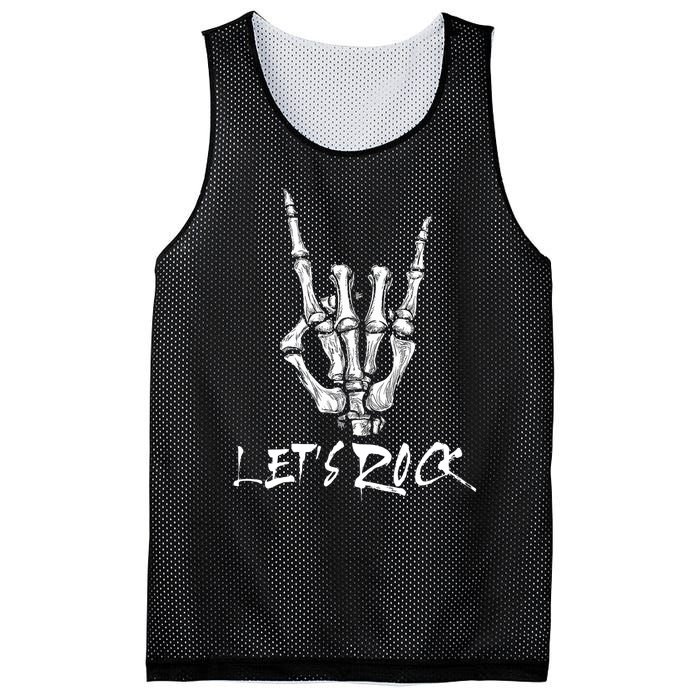 Lets Rock On Band Rock And Roll Skeleton Hand Graphic Mesh Reversible Basketball Jersey Tank