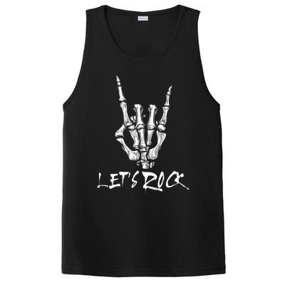 Lets Rock On Band Rock And Roll Skeleton Hand Graphic PosiCharge Competitor Tank