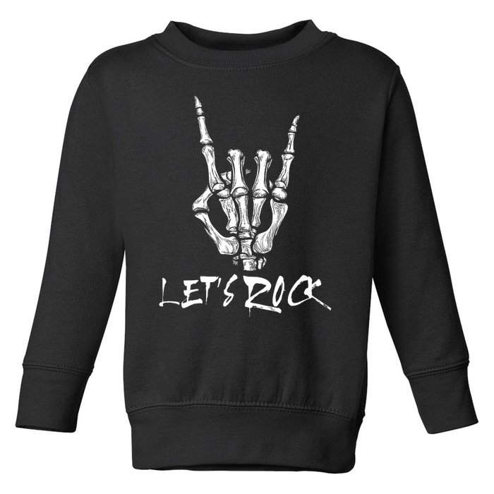 Lets Rock On Band Rock And Roll Skeleton Hand Graphic Toddler Sweatshirt