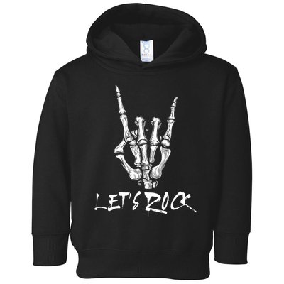 Lets Rock On Band Rock And Roll Skeleton Hand Graphic Toddler Hoodie