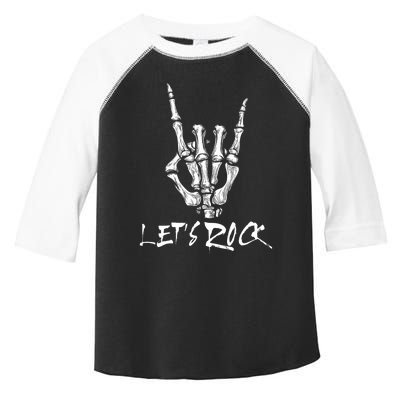 Lets Rock On Band Rock And Roll Skeleton Hand Graphic Toddler Fine Jersey T-Shirt