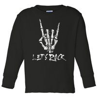 Lets Rock On Band Rock And Roll Skeleton Hand Graphic Toddler Long Sleeve Shirt