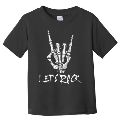 Lets Rock On Band Rock And Roll Skeleton Hand Graphic Toddler T-Shirt