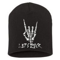 Lets Rock On Band Rock And Roll Skeleton Hand Graphic Short Acrylic Beanie