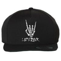 Lets Rock On Band Rock And Roll Skeleton Hand Graphic Wool Snapback Cap