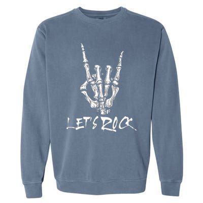 Lets Rock On Band Rock And Roll Skeleton Hand Graphic Garment-Dyed Sweatshirt