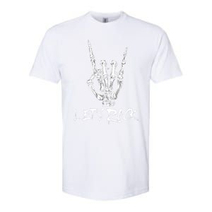 Lets Rock On Band Rock And Roll Skeleton Hand Graphic Softstyle CVC T-Shirt