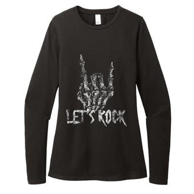 Lets Rock On Band S Rock And Roll Skeleton Hand Graphic Womens CVC Long Sleeve Shirt