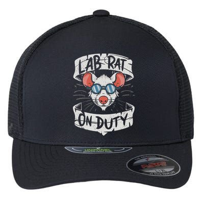 Lab Rat On Duty. Hilarious Lab Technician Science Enthusiast Flexfit Unipanel Trucker Cap