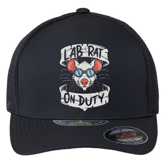 Lab Rat On Duty. Hilarious Lab Technician Science Enthusiast Flexfit Unipanel Trucker Cap