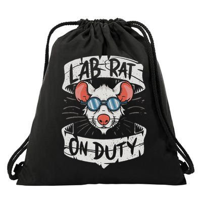 Lab Rat On Duty. Hilarious Lab Technician Science Enthusiast Drawstring Bag