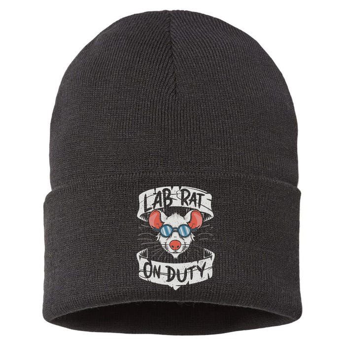 Lab Rat On Duty. Hilarious Lab Technician Science Enthusiast Sustainable Knit Beanie