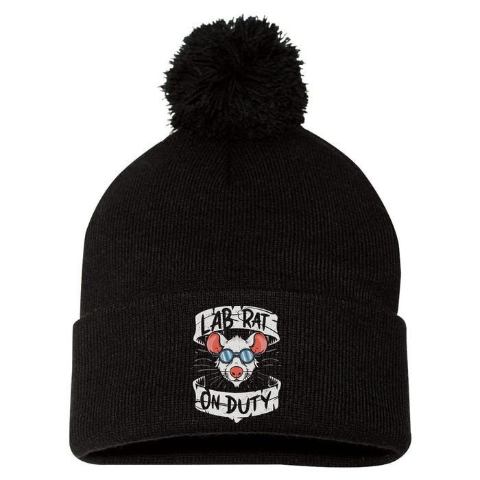 Lab Rat On Duty. Hilarious Lab Technician Science Enthusiast Pom Pom 12in Knit Beanie