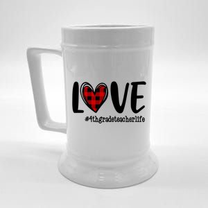 Love Red Plaid Heart 4th Grade Teacher Life Valentine's Day Funny Gift Beer Stein