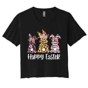 Leopard Rabbit Plaid Floral Easter Bunny Women's Crop Top Tee