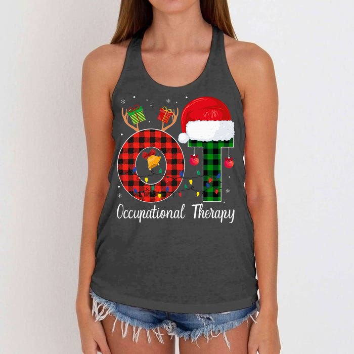 Lights Red Plaid OT Therapist christmas 2024 Women's Knotted Racerback Tank