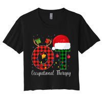 Lights Red Plaid OT Therapist christmas 2024 Women's Crop Top Tee