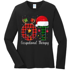 Lights Red Plaid OT Therapist christmas 2024 Ladies Long Sleeve Shirt