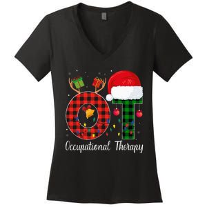 Lights Red Plaid OT Therapist christmas 2024 Women's V-Neck T-Shirt