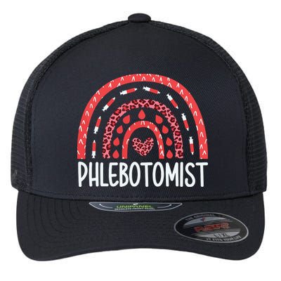 Leopard Rainbow Phlebotomist Phlebotomy Technician Tech RN Flexfit Unipanel Trucker Cap
