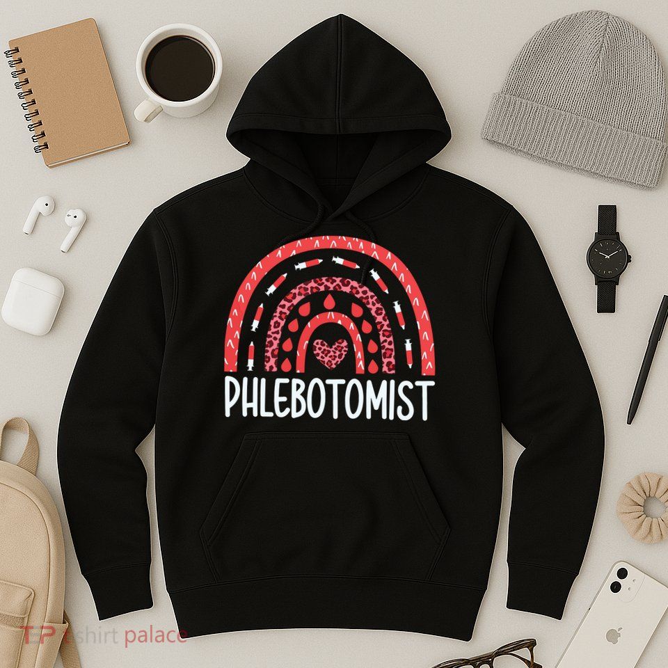 Leopard Rainbow Phlebotomist Phlebotomy Technician Tech RN Hoodie