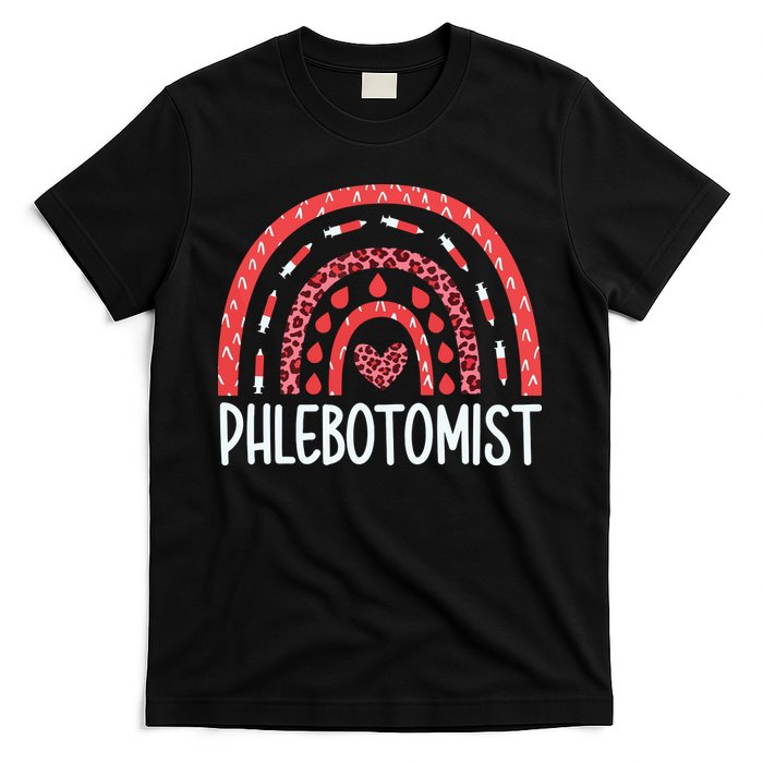 Leopard Rainbow Phlebotomist Phlebotomy Technician Tech RN T-Shirt