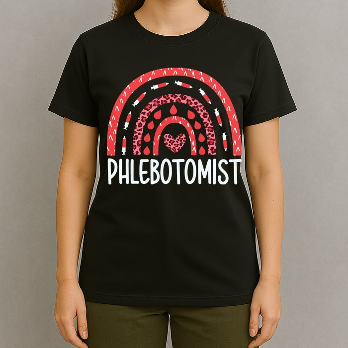 Leopard Rainbow Phlebotomist Phlebotomy Technician Tech RN T-Shirt