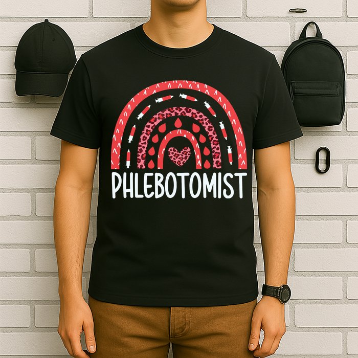 Leopard Rainbow Phlebotomist Phlebotomy Technician Tech RN T-Shirt