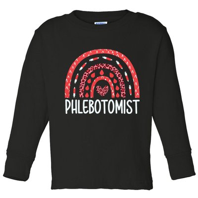 Leopard Rainbow Phlebotomist Phlebotomy Technician Tech RN Toddler Long Sleeve Shirt