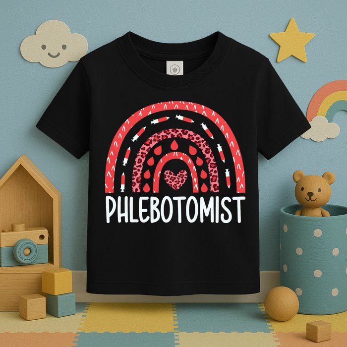 Leopard Rainbow Phlebotomist Phlebotomy Technician Tech RN Toddler T-Shirt