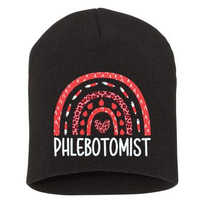 Leopard Rainbow Phlebotomist Phlebotomy Technician Tech RN Short Acrylic Beanie