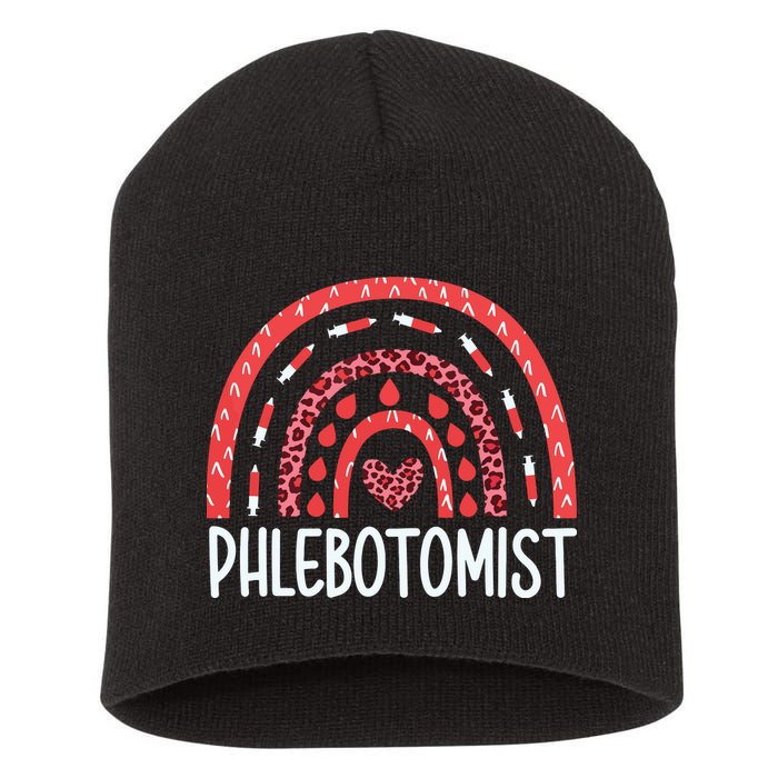 Leopard Rainbow Phlebotomist Phlebotomy Technician Tech RN Short Acrylic Beanie