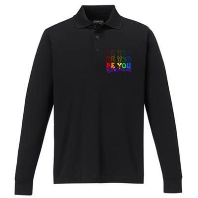 LGBT Retro Pride T Design Performance Long Sleeve Polo