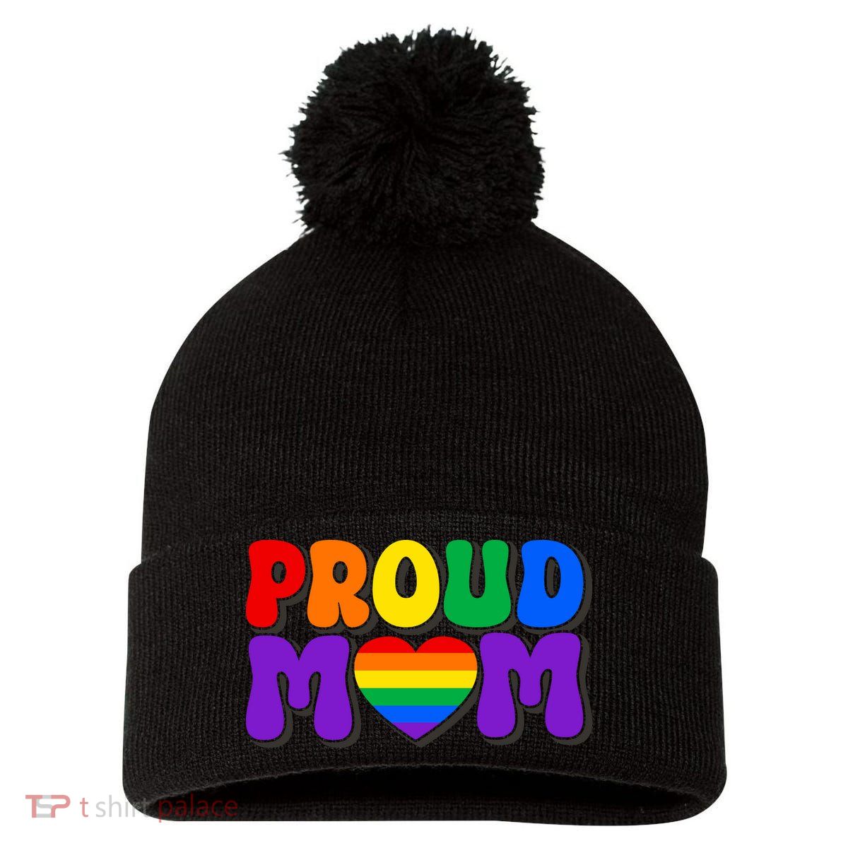 LGBT Retro Pride T Design Pom Pom 12in Knit Beanie