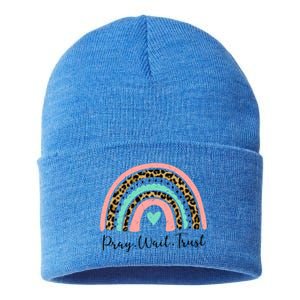 Leopard Rainbow Pray Wait Trust Bible Christian Motivational Gift Sustainable Knit Beanie