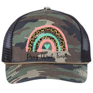 Leopard Rainbow Pray Wait Trust Bible Christian Motivational Gift Retro Rope Trucker Hat Cap