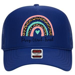 Leopard Rainbow Pray Wait Trust Bible Christian Motivational Gift High Crown Mesh Back Trucker Hat