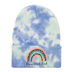 Leopard Rainbow Pray Wait Trust Bible Christian Motivational Gift Tie Dye 12in Knit Beanie