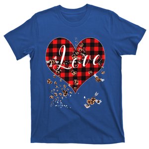 Love Red Plaid Leopard Hearts Tee 1970s Cute Valentines Day Gift T-Shirt