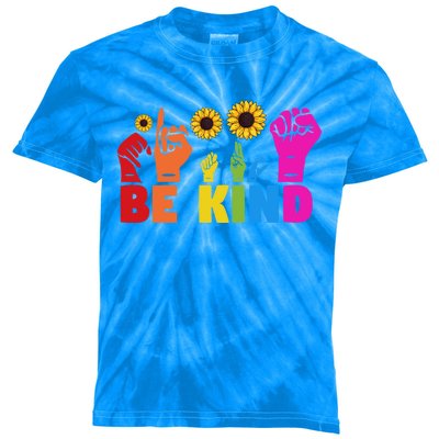 Lgbt Rainbow Pride Month Asl Be Kind Hand Sign Language Cool Gift Kids Tie-Dye T-Shirt