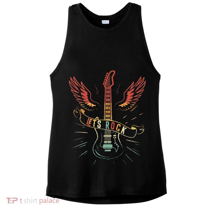 Lets Rock Rock n Roll Guitar Retro lovers Ladies PosiCharge Tri-Blend Wicking Tank