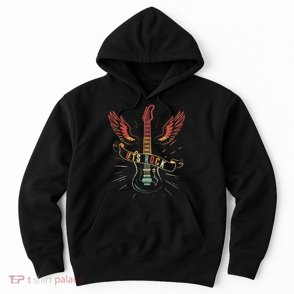 Lets Rock Rock n Roll Guitar Retro lovers Hoodie