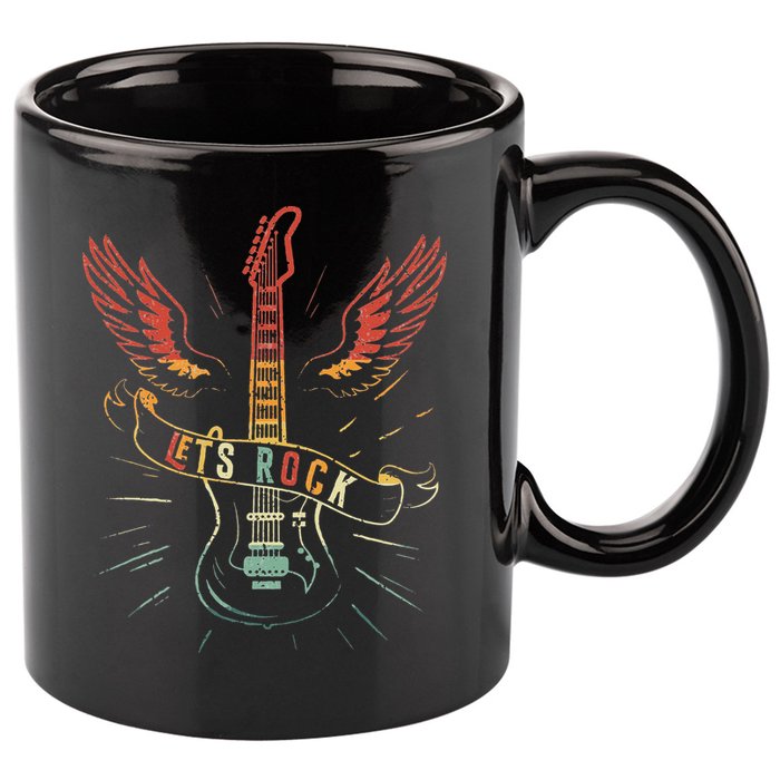 Lets Rock Rock n Roll Guitar Retro lovers 11oz C Handle Ceramic Mug