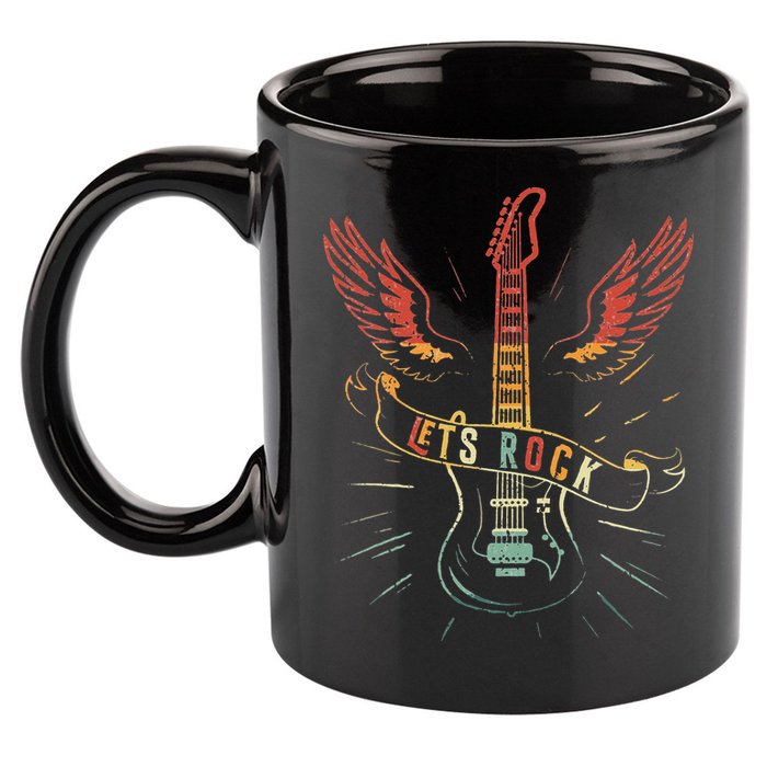 Lets Rock Rock n Roll Guitar Retro lovers 11oz C Handle Ceramic Mug