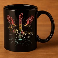 Lets Rock Rock n Roll Guitar Retro lovers 11oz C Handle Ceramic Mug