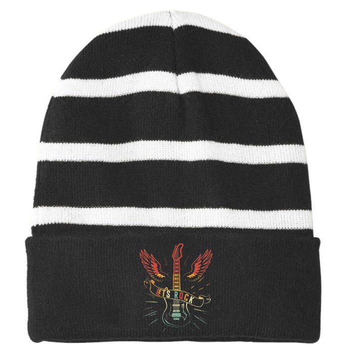 Lets Rock Rock n Roll Guitar Retro lovers Striped Beanie with Solid Band