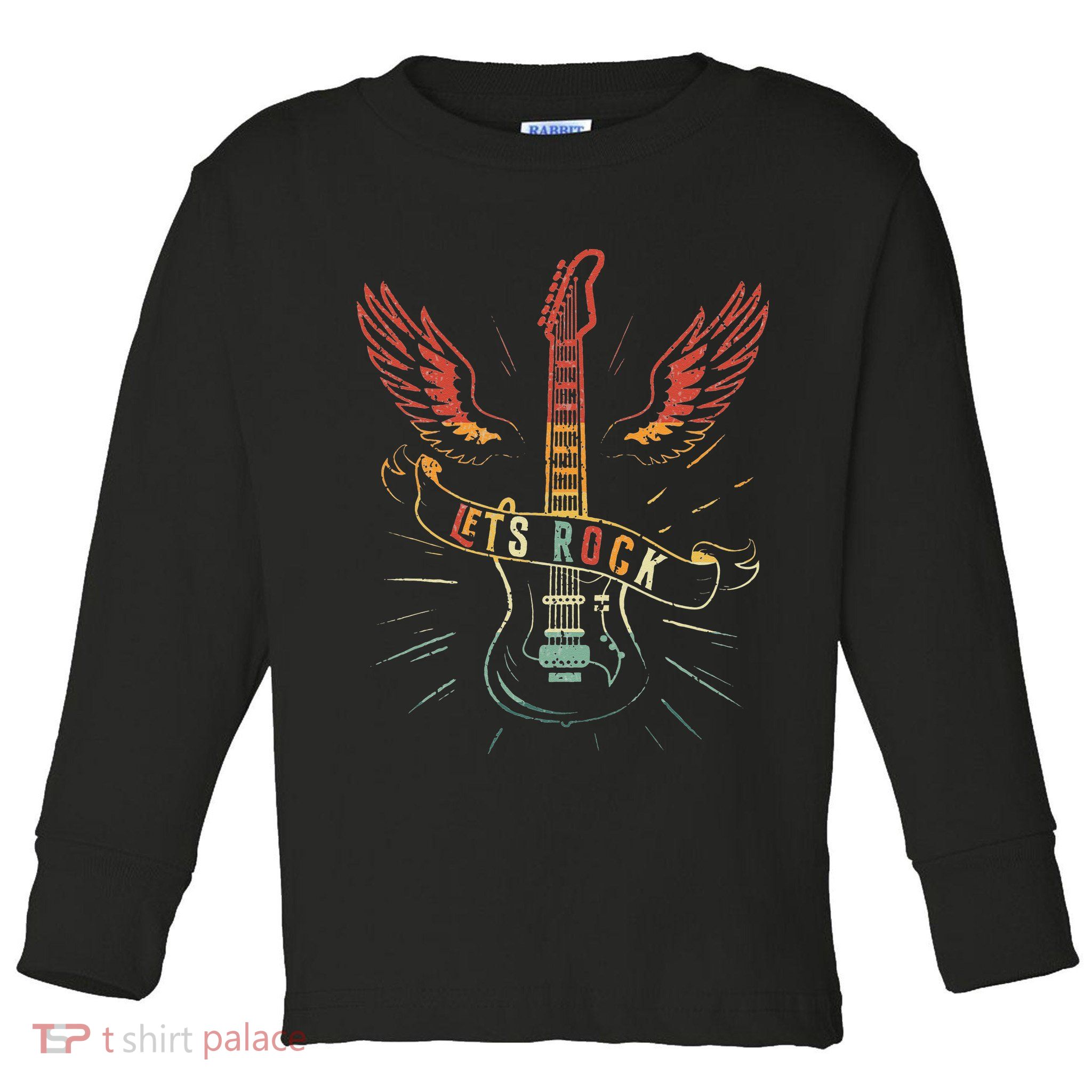 Lets Rock Rock n Roll Guitar Retro lovers Toddler Long Sleeve Shirt
