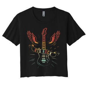 Lets Rock Rock n Roll Guitar Retro lovers Women's Crop Top Tee